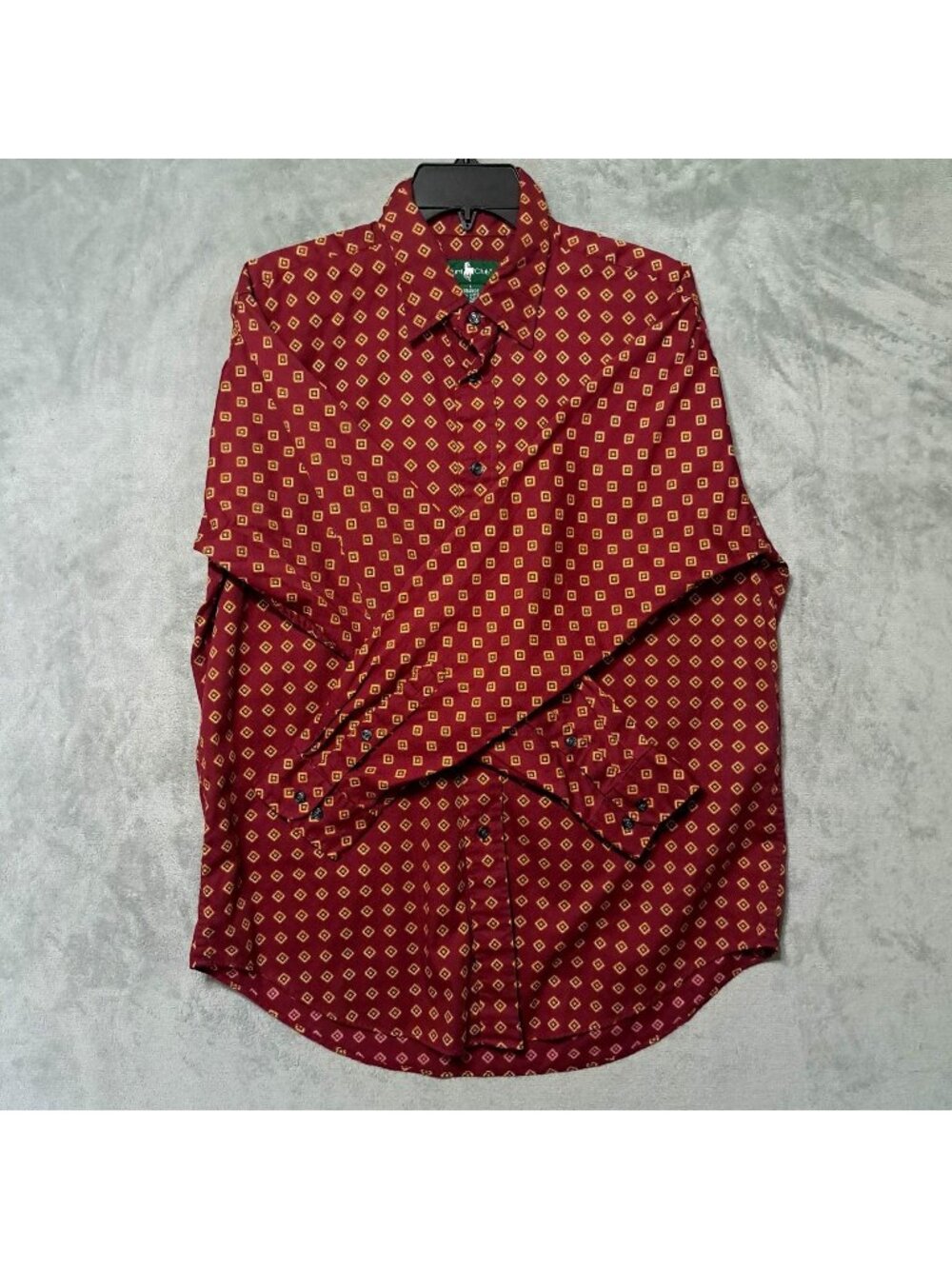 Hunt Club Large Button-Up Shirt Red Orange Diamond Print Casual Long Sleeve
